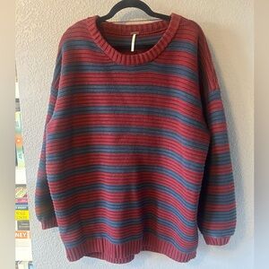 Free People Red and Blue Knit Sweater